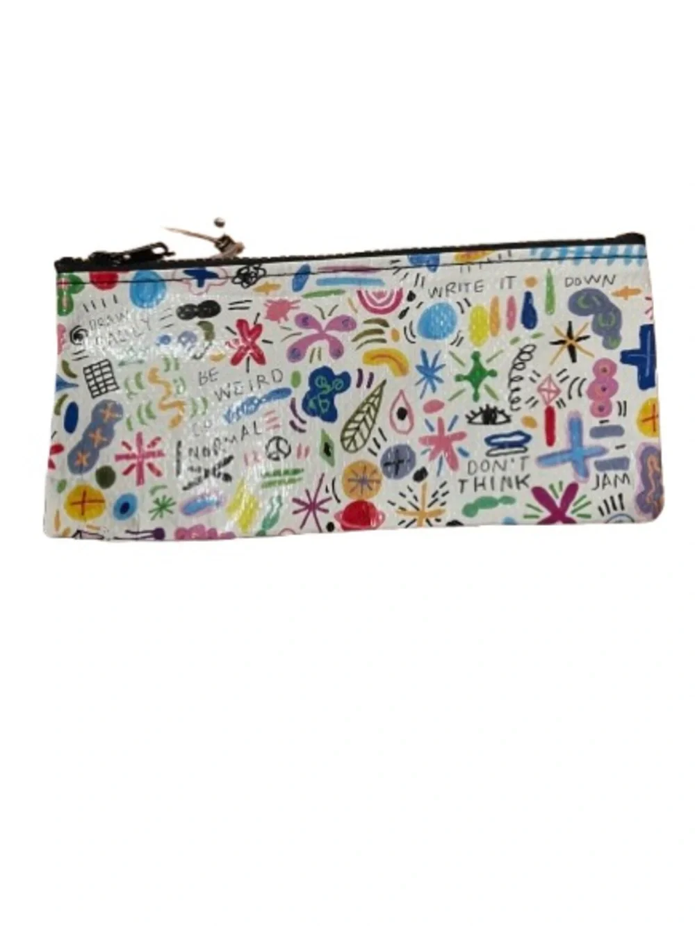 NWOT Blue Q Bags Recycled Colorful Doodle Zip Pencil Case Pouch